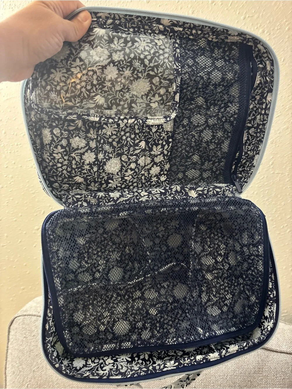Vera Bradley Quilted Floral Carry-All in Light Blue and Navy
